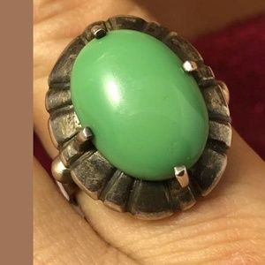 Gaspeite Navajo Taxco Native American Ring 925 SS